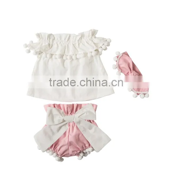 Lace Romper Summer New Design Boutique Baby Girl Clothing Pompom Sets Comfortable Infant and Toddler Clothing photo-2