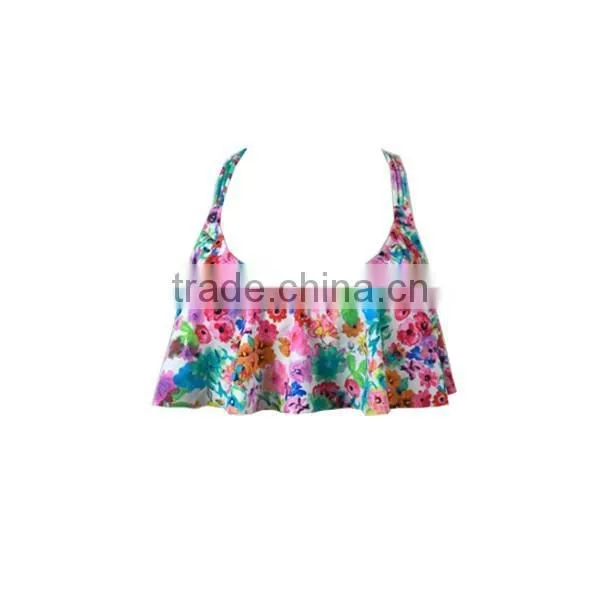 Flora Print Swimsuits,strappy Back Flounce Top With Cheeky Bottom photo-2