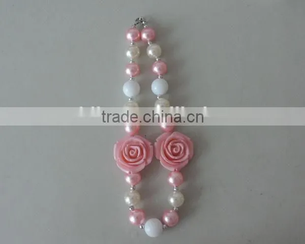 Wholesale Baby Girl Necklace Pink White Pearl Necklace Boutique Holiday Necklace photo-2