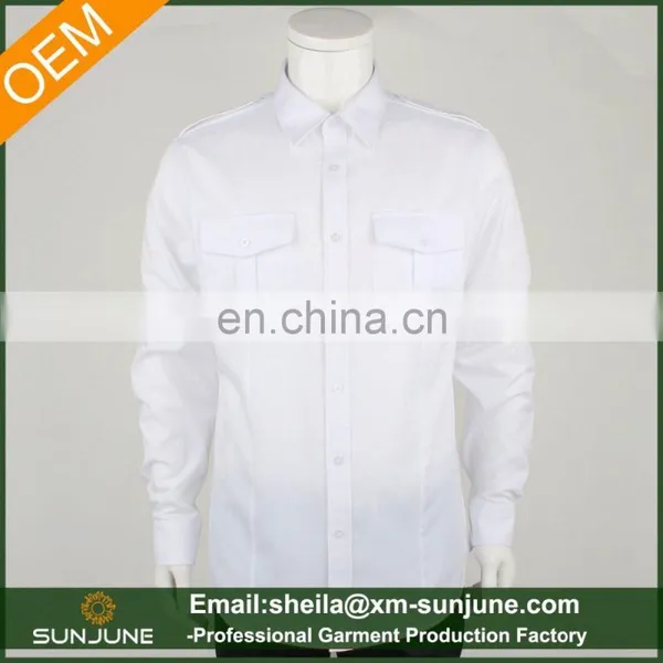 White Mens Long Sleeve Work Shirt With Double Pocket