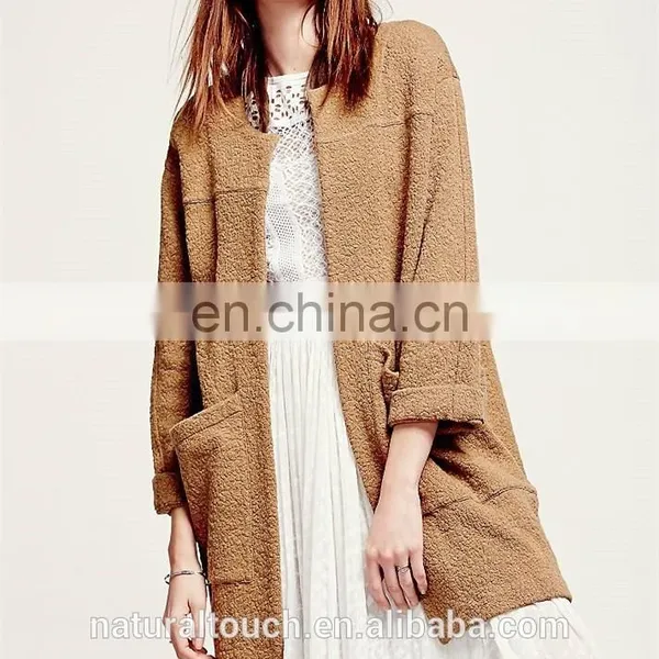 Super Luxe Without Buttons Long Cardigan Collarless Textured Coat photo-5