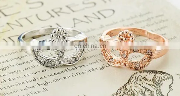 Korean Version of the High-quality Fashion Mask Gilded Gold Crystal Ring Tail Ring Girl Gift Ring photo-4