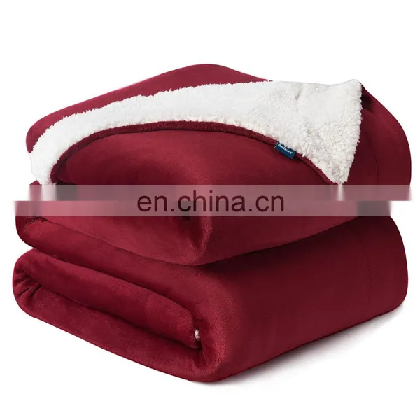 Manufacturer Red Soft Swaddle 100% Microfiber Sherpa Blanket For Winter Fleece photo-2