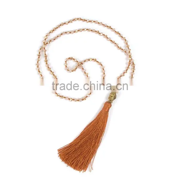 Wholesale 2016 Fashion Crystal Beads Necklace Buddha Head Smooth Tassel Pendant LY1602 photo-4