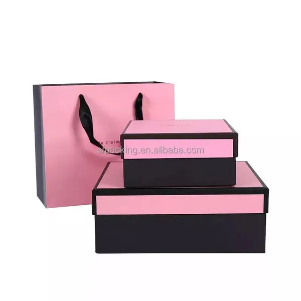 Customized Print Paper Pink Gift Box and Bag