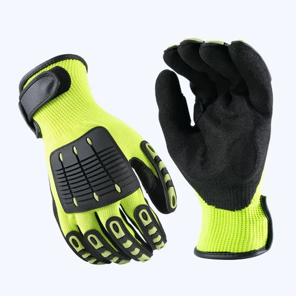 Anti Cut and Impact HPPE Liner Nitrile Sandy Coated TPR Anti Vibration Gloves