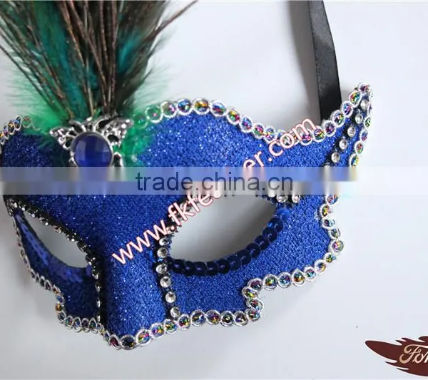 Blue Peacock Feather Carnival Mask Halloween For Party Decorations photo-3