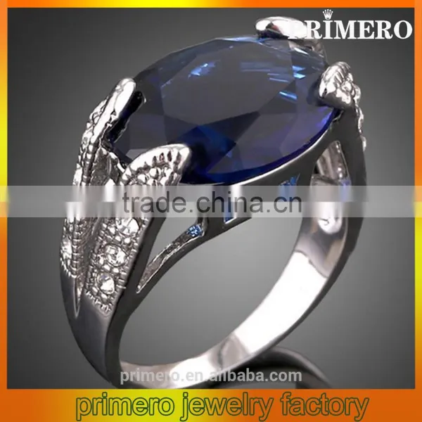 PRIMERO Custom Retro Stainless Steel Jewelry Blue Oval Austrian Crystal Ring Elegant Exquisite Luxury Hollow Ring Gemstone Rings