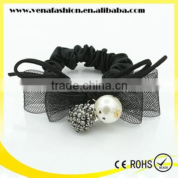 Gauze Jeweled Rhinestone Bow Pearl Handmade Felt Hair Band