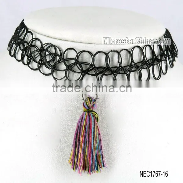 DIY Black Sexy Hippy Tribal Gypsy Boho Stretch Tattoo Henna Tassel Choker Necklace photo-5
