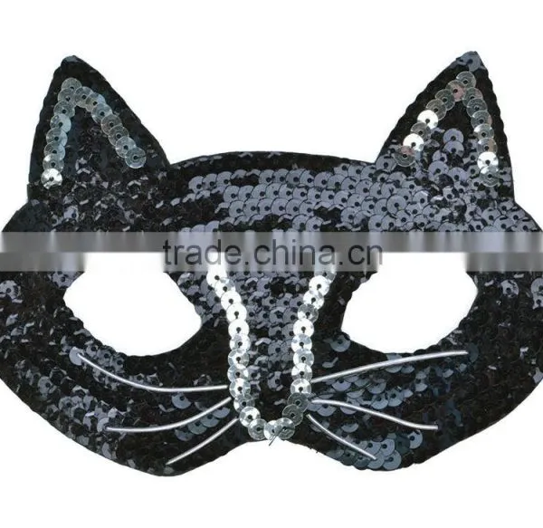 Halloween Glitter Kitten Kids Black Sequin CAT Animal Halloween Costume Fancy Dress MASK Masquerade Ball Mask photo-2