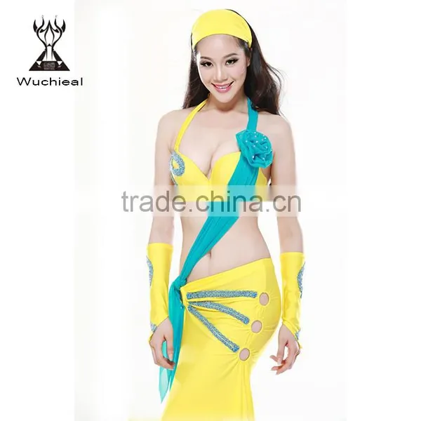 Wuchieal Wholesale 2015 Elegant Spandex Long Arabian Ballroom Performance Costume Dress for Women photo-4