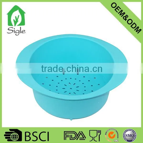 100% Food Grade Top Quality Food Grade Kitchenware Round Silicone Strainer With Handle to Wash Vegetable Fruit
