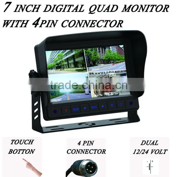 7 Inch Stand Tft Lcd Quad Monitor With 4 Video Inputs Car Cameras