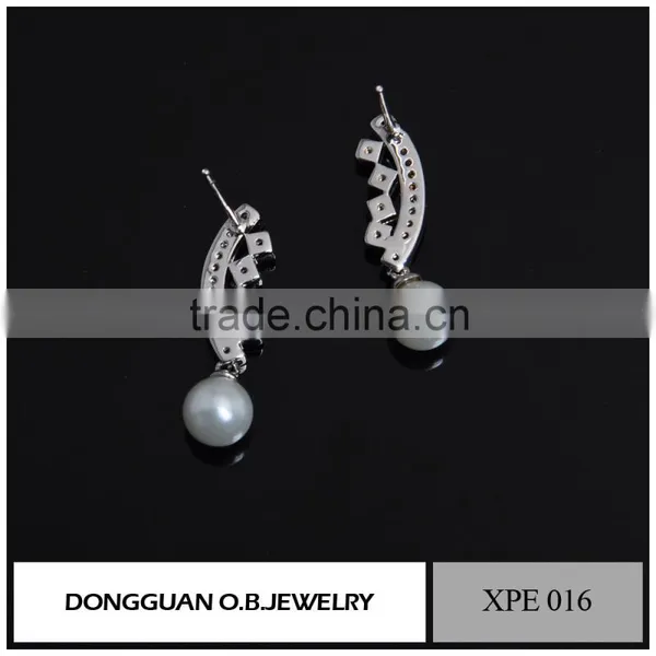 18k Gold Plated Austrian Crystal Dangle Double Pearl Earrings photo-2