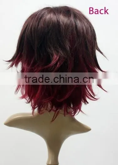 Mix Color Red Black Cheap Full Lace Wig With Caps Synthetic Natural Hair Cosplay Wig photo-3