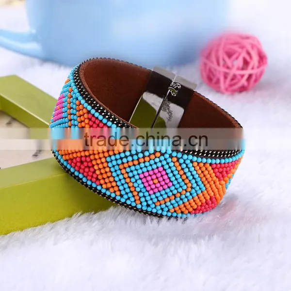 New Fashion Suede Crystal Wrap Velvet MultiLayers Braid Faux Leather Bracelet photo-2