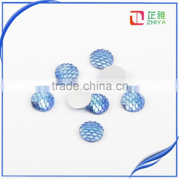 Resin Sew on Stone Round Shape With Fish Scales Red Color Flatback Rhinestone Beads photo-2