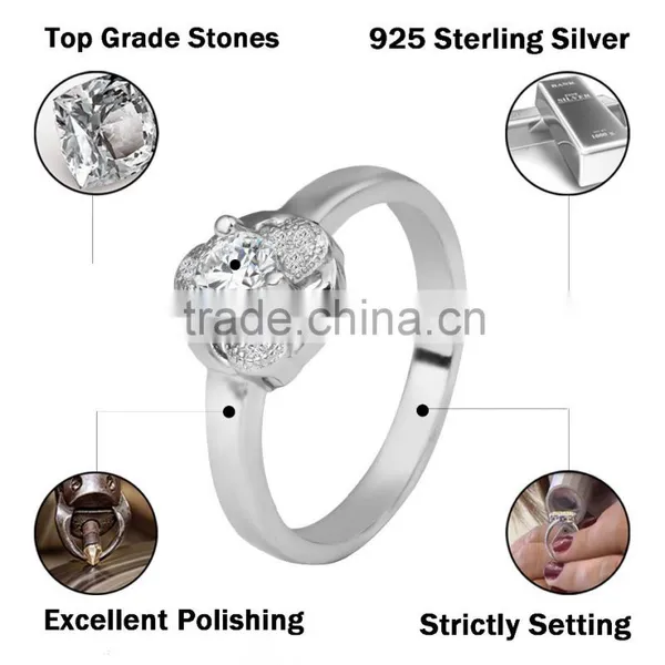 925 Sterling Silver Three Clovers Club Ring With Inlaid Zircon photo-2