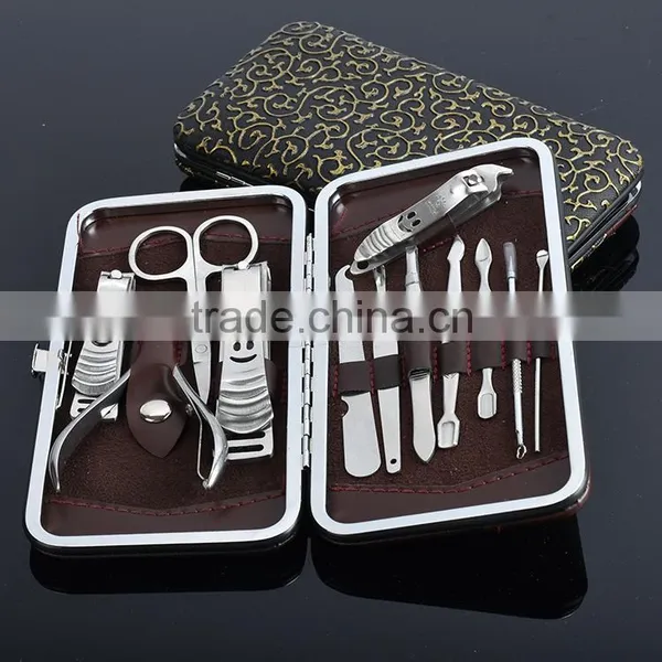 Bonvatt Leather Craft Tools Manicure Pedicure Sets 12pcs Manicure Set Nail Clippers