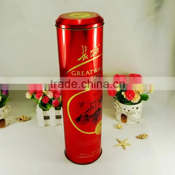 Custom Printing Metal Packaging Wine Bottle Cylinder Tin Box