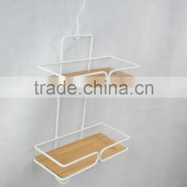 2-Tier Shelf Organizer Bamboo Bathroom Shower Tub Hanging Caddy photo-2