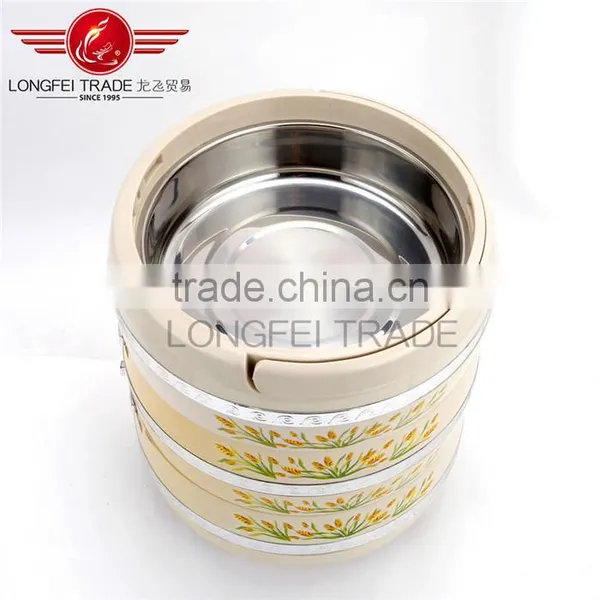 Eco-friendly Wheat Design 3 Layer Round Thermal Container/ Food Warmer photo-3