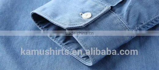 Wholesale Denim Shirt for Mens Shirt Factory Cotton Washed BLUE Mens Denim Shirts photo-5