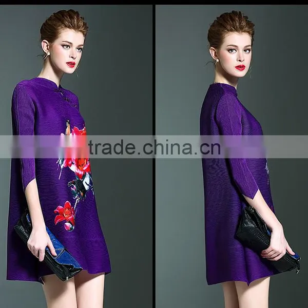 Fashion Woman Pleat Mandarin Collar Chinese Dresses photo-2