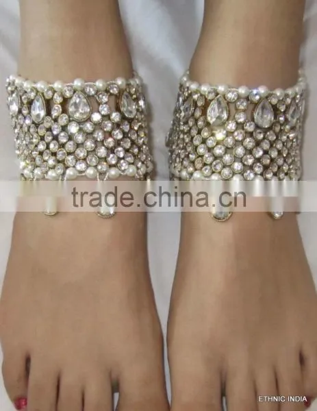 Crystal Broad Payal ANKLETS Feet Bracelet Pair photo-3