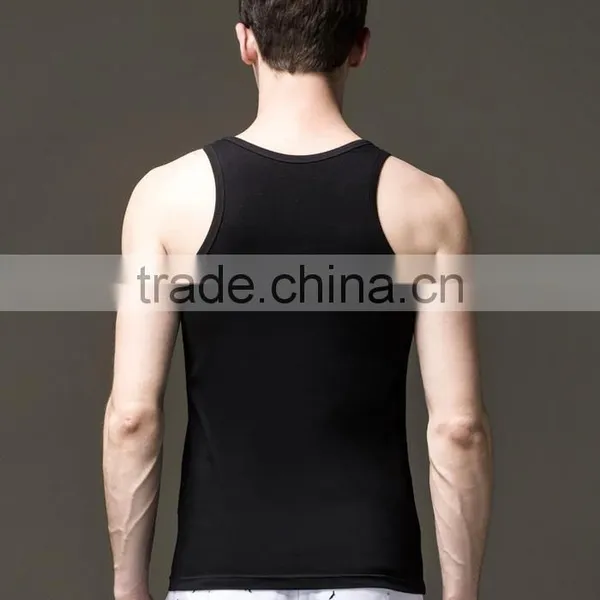 Mens Black Plain Custom Gym Stringer Vest photo-3