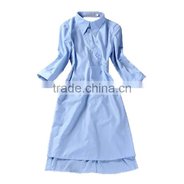 New Runway Fashion Women's Novelty Back V Open Asymmetrical Designer Shirt Dress Turn-down Collar OL Work Wear Camisa Feminina photo-2