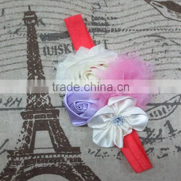 Boutique Shabby Little Girls Flower Head Bands Handmade, Newborn Elastic Hairband Wholesale photo-2
