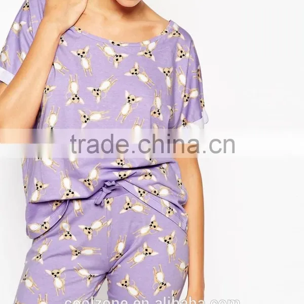 100% Cotton Soft Touch Jersey Pajama Set Women Print Pajama photo-4