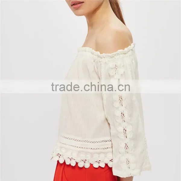 Factory Direct Sale Boho Style off Shoulder Crochet Long Sleeve Female Tops photo-2