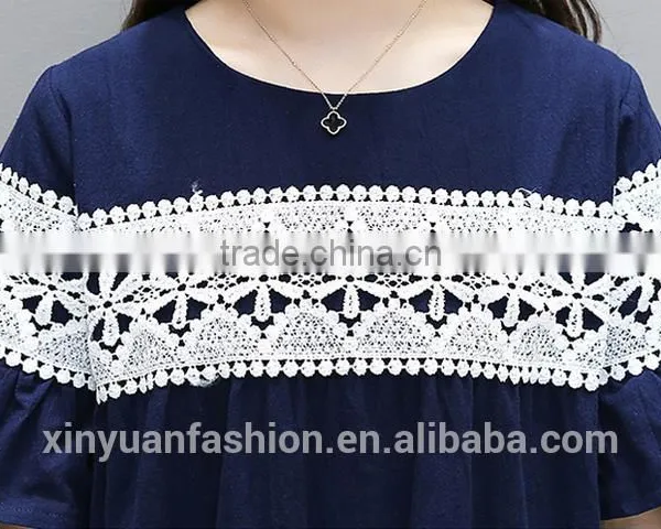 Women Linen Dress Lace Short Flare Sleeve for Women Ladies Apparel photo-4