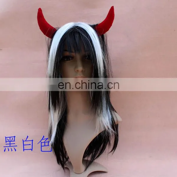 Ombre Black and White Halloween Wig With Devil Horn FGW-0063 photo-3