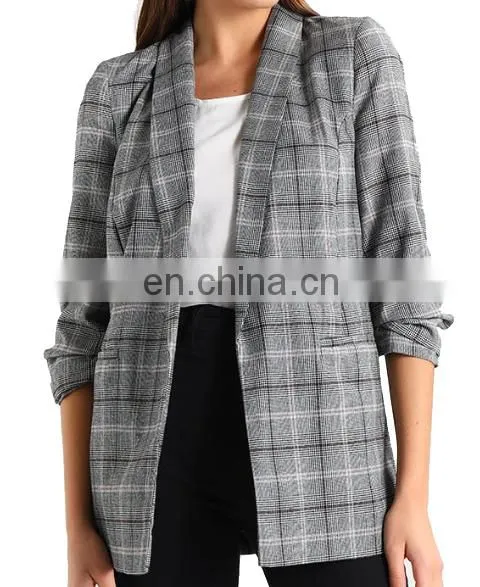 Factory OEM Casual T/R Check Women Blazer photo-2