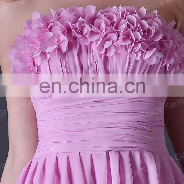 Grace Karin Strapless Short Pink Bridesmaid Dress With Flowers CL3469 photo-2