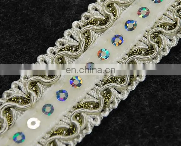 Wholesale Sequins Gold Lurex Lace Trim for Decorative photo-2