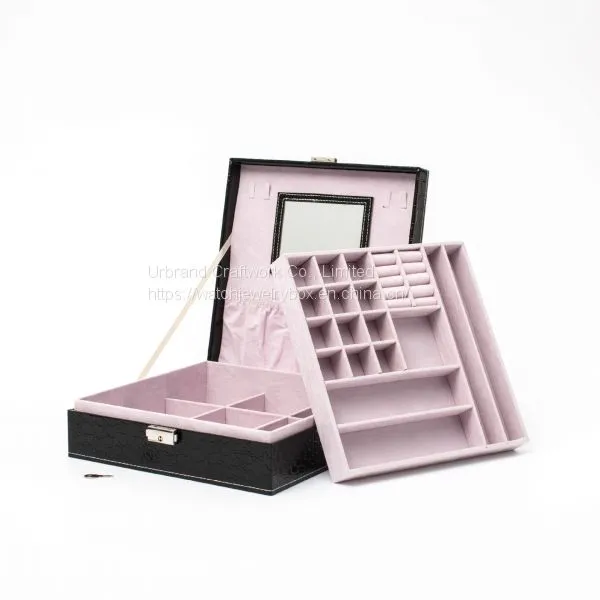 Square Large Capacity Fresh and Simple PU Flannel Jewelry Box Double-layer Portable High-end Princess Jewelry Storage Box photo-5