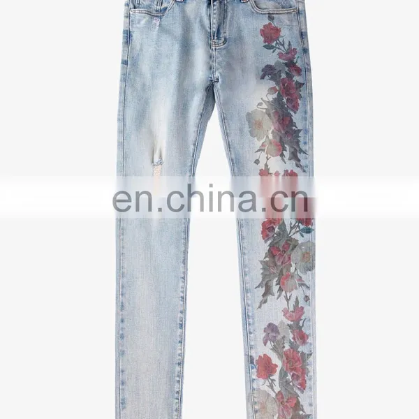 DiZNEW OEM DENIM DIGITAL PRINTING FLOWER DESIGNERS SKINNY FIT JEANS MAN photo-2