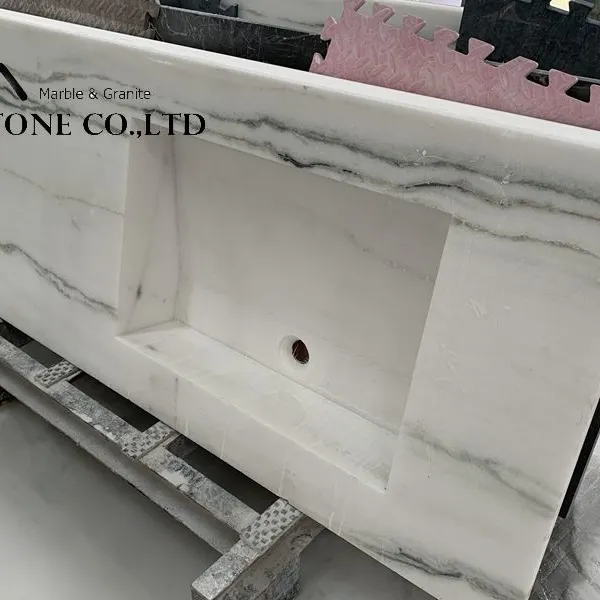 Factory Price Newest Panda White Marble Prefab Double Sink Vanity Top photo-4