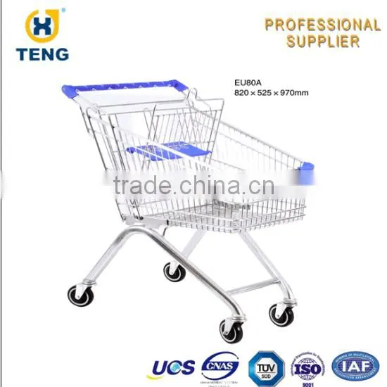 EU Style Zinc Plated Hand Unfolding Supermarket Trolley photo-4