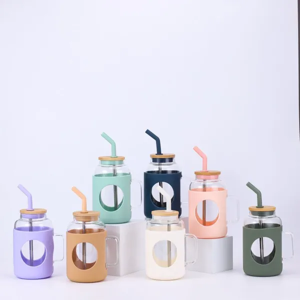 Glass Tumbler With Straw Reusable Coffee Tumbler Glass Cup Milk Tea Juice Drinking Cup Glass Shaker Bottle