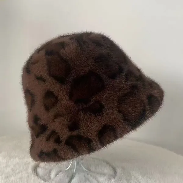 Leopard Print Faux Mink Fur Bucket Hat photo-2