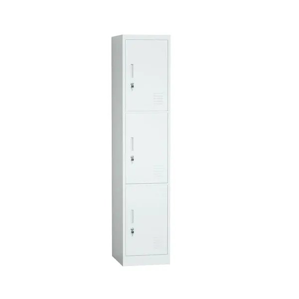 3 Doors Metal Locker Light Grey Three Layers Steel Storage Gym Locker Cabinet With Lock photo-2