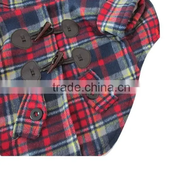 Luxury Fur Collar Horn Buttons Red and Blue Lattice Plaid Dog Coat With Extra Heavy Soft Wool Material Fit for Autumn and Winter photo-4