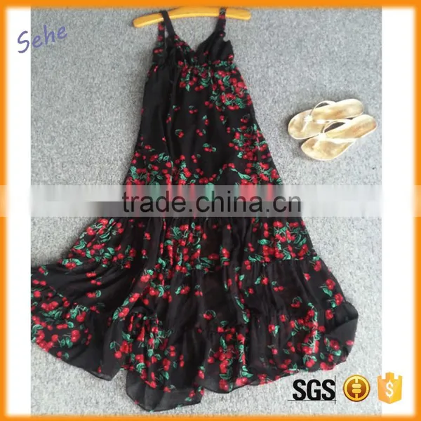 Big Bottom Floral Print Spaghetti Strap Chiffon Beach Maxi Dress Supplier's Choice