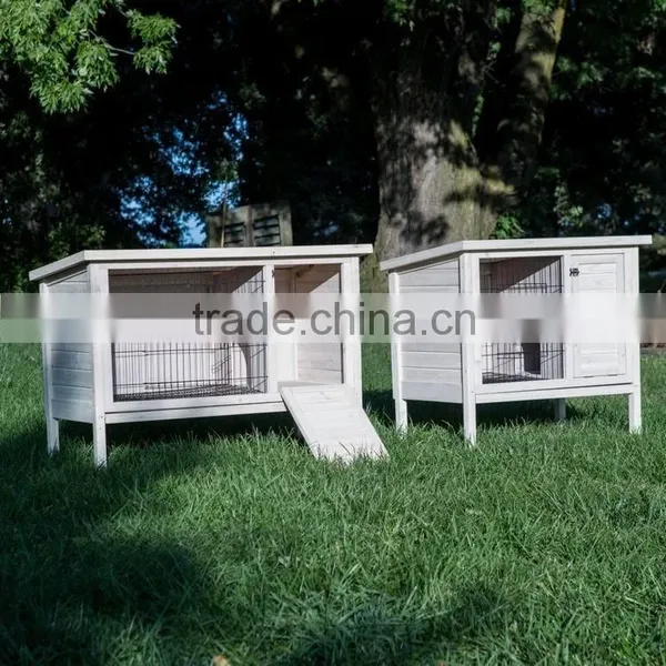 Outdoor White Wooden Rabbit Hutch photo-3